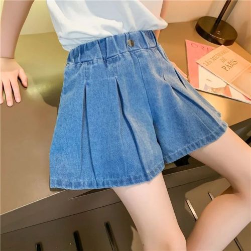 Girls denim shorts summer thin foreign style hakama girls all-match summer dress skirt pants big boy summer children's pants