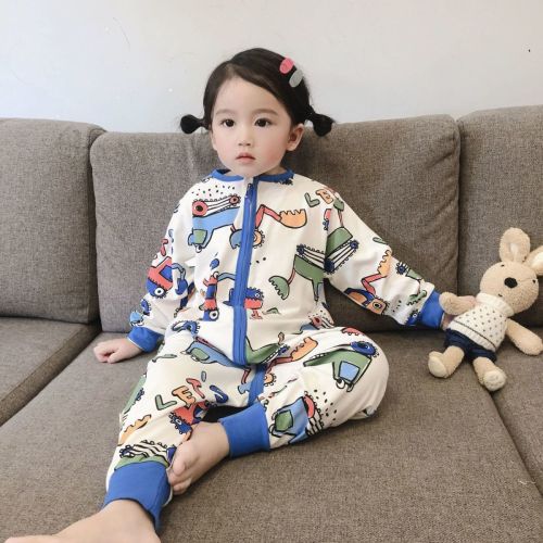 Children's one-piece pajamas new velvet children's air-conditioned clothes  autumn and winter zipper warm children's home clothes