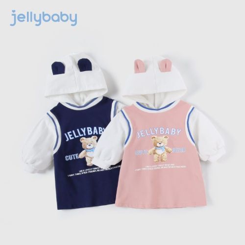 Jellybee baby girl fake two-piece dress children's sports skirt baby spring dress girl's sweater dress spring and autumn
