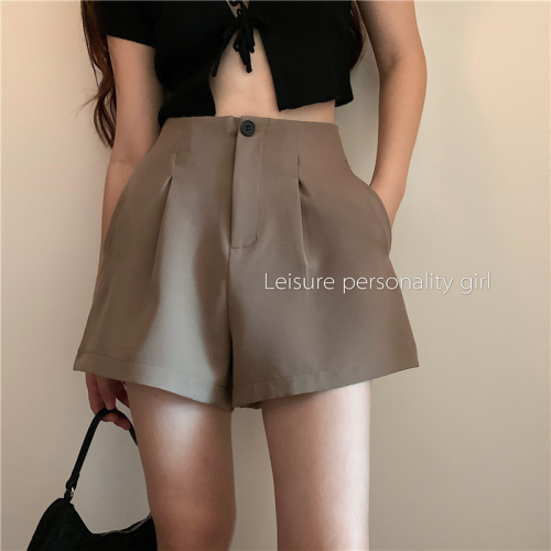 Real shot real price retro all-match high waist slim A-line wide-leg shorts