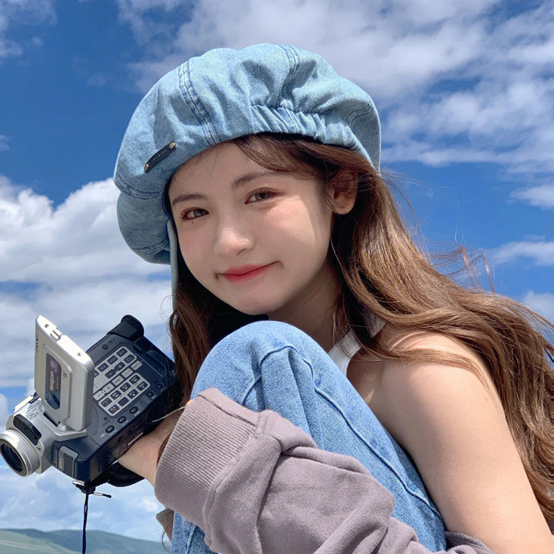 Cowboy beret female show face small spring and summer new fashion all-match cloud cap big head circumference octagonal cap painter hat