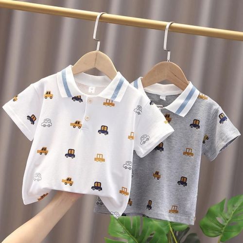 Boys short-sleeved children's T-shirt lapel printed top cotton short-sleeved baby children's clothing top