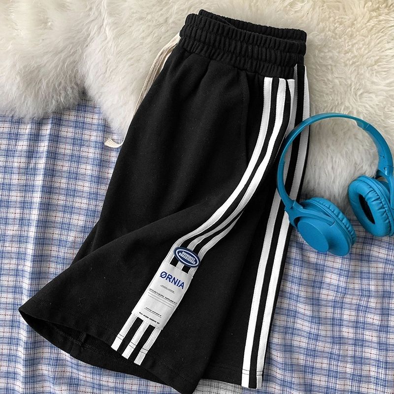 High waist sports shorts women's summer large size fat mm casual pants wide legs loose all-match students wear five-point pants