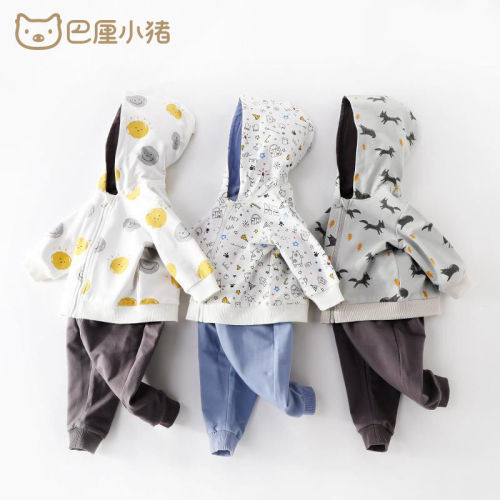 Boys' suit net red foreign style baby clothes two-piece set going out children's sweater handsome baby girl spring new