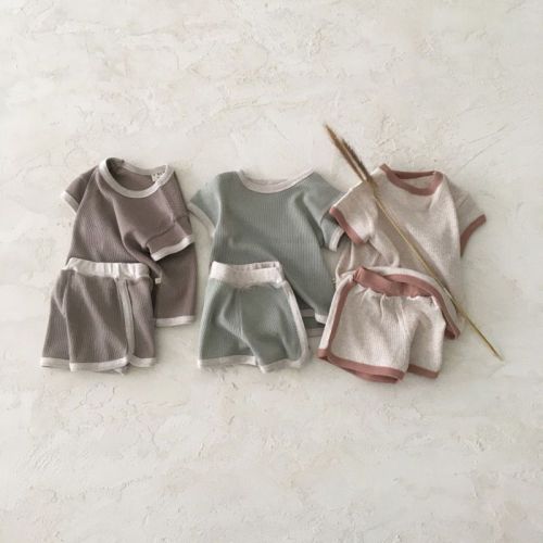 Korean version of ins baby children's clothing made of old color casual sports short-sleeved suit male and female baby summer cotton two-piece suit