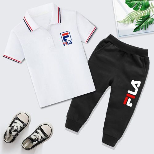 Boys lapel polo shirt suit girls casual t-shirt trousers two-piece set children's pure cotton handsome summer trend 8