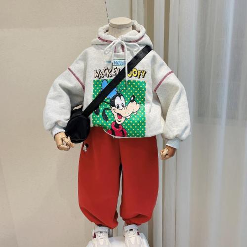 Children's fleece sweater sweatpants suit children's clothing boy's comfortable hooded sweater trousers warm two-piece set