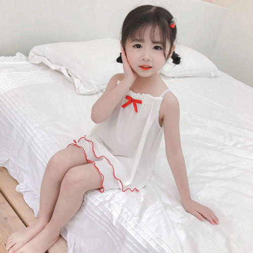 Girls' suit pajamas children's summer modal ice silk sling girl baby princess 2 years old 4 years old sling two-piece set