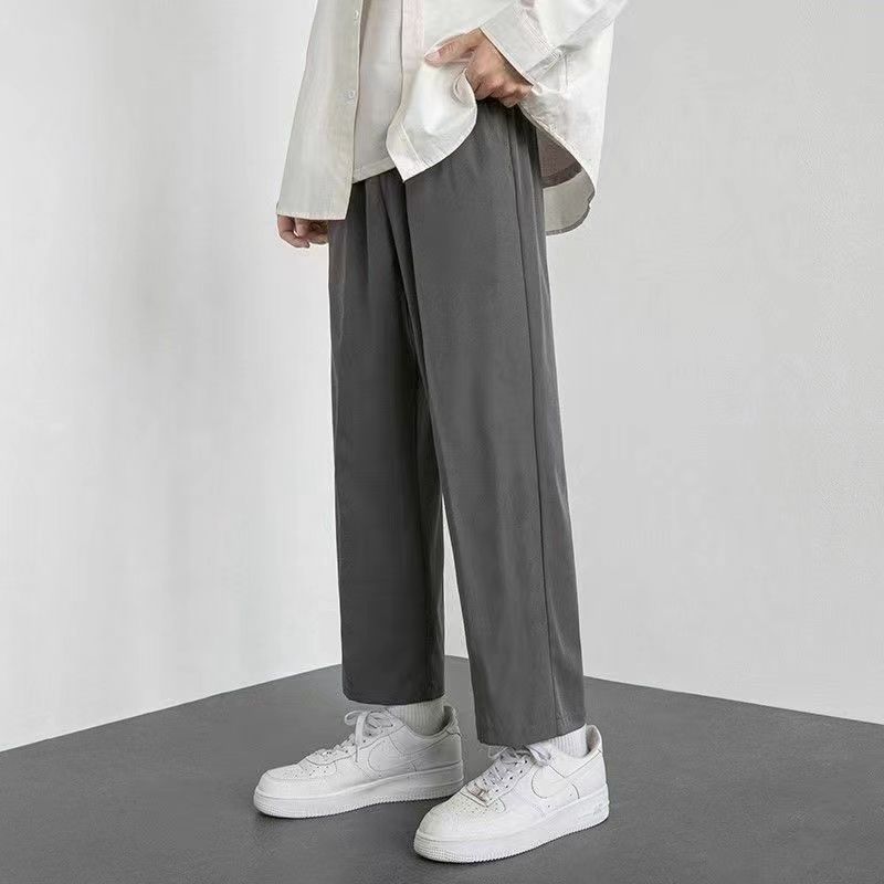 Pants men's spring and summer straight-leg pants ins trend all-match loose 9-point pants students ice silk casual pants wide-leg pants
