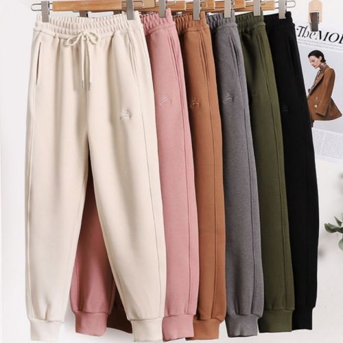 Autumn and winter bundled feet casual pants thickened windproof pants women's outdoor loose straight sports pants elastic waist harem women's pants