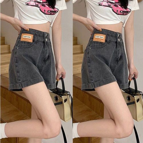 Large size fat mm high waist curling denim shorts women's summer 2022 new loose and thin wide-legged a-line hot pants