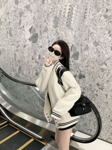 Xiaoxiangfeng baseball uniform fearofgodfog cardigan jacket women's autumn style outerwear milk huhu plus velvet jacket top