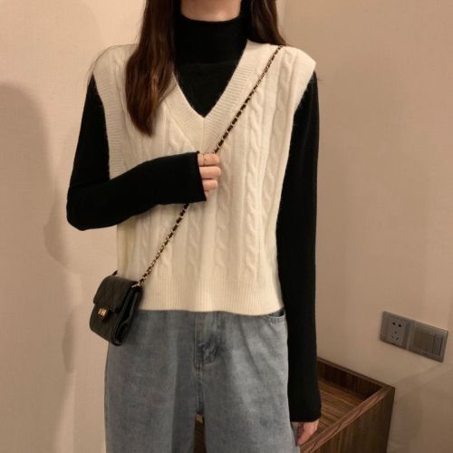  Korean version of V-neck vest vest sweater knitted sweater autumn and winter new women's clothing short section with Korean version of the top