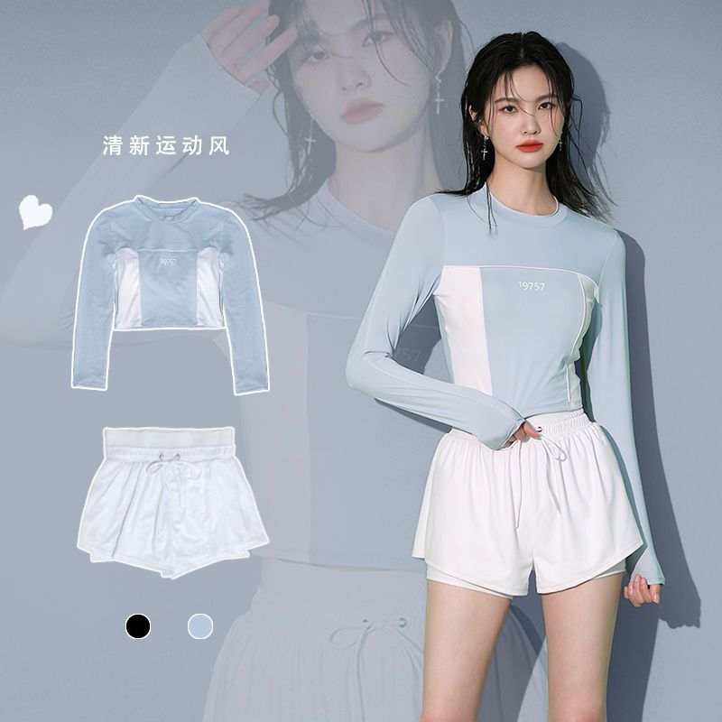 Sports split swimsuit female summer students conservative cover belly slimming new boxer high waist hot spring long-sleeved swimsuit