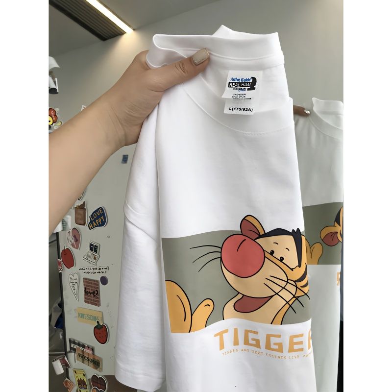 This life year tiger American style 100% cotton white short-sleeved T-shirt male and female students loose Korean couple ins tops