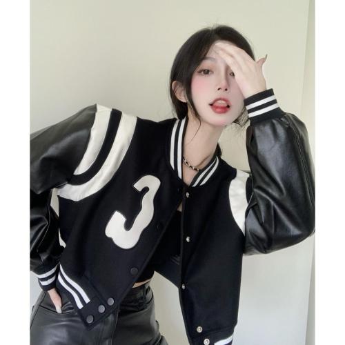 PU leather baseball uniform short small coat female spring and autumn new American jacket ins long-sleeved student top trend
