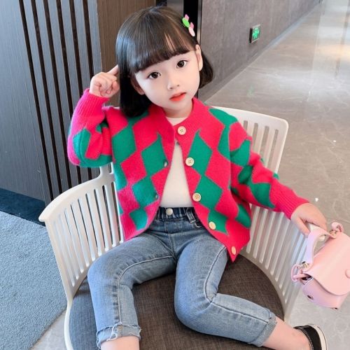 Girls foreign style cardigan 2023 spring and autumn new net red children's sweater coat girl baby long-sleeved top knitted sweater