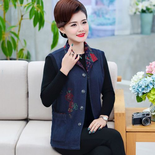 Mother's wear spring denim vest middle-aged ladies spring and autumn vest coat large size women's clothing the elderly wear waistcoat
