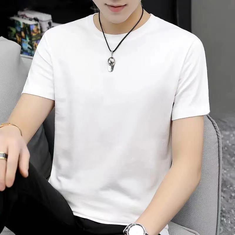 Summer solid color short-sleeved t-shirt men's round neck half-sleeved top clothes white men's bottoming shirt trendy brand t-shirt trend