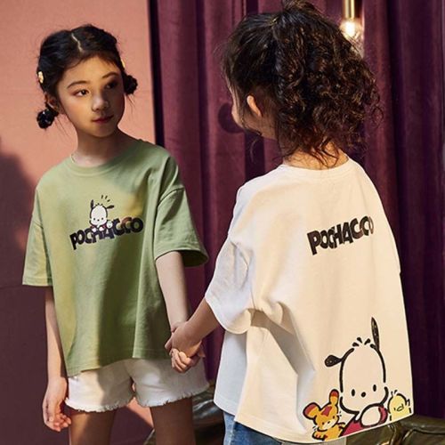 Girls cotton short-sleeved t-shirt  summer new style half-sleeved children's clothing small and medium-sized children's loose top trend