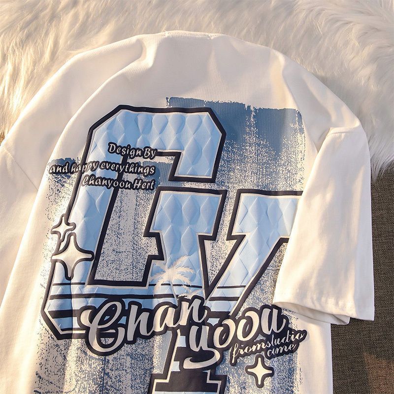 100% pure cotton American style retro fried street t-shirt female summer student ins Harajuku loose niche couple outfit half-sleeve male