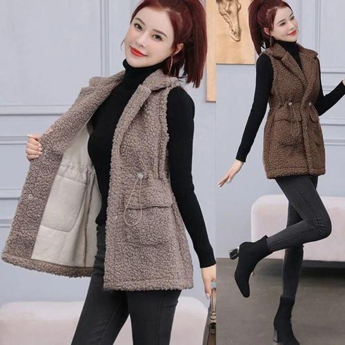 Lamb wool vest women's mid-length new Korean style foreign style imitation grain velvet waistcoat ladies coat trendy