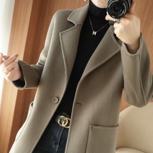 High-end double-sided cashmere coat ladies mid-length 100% pure wool winter short small woolen coat