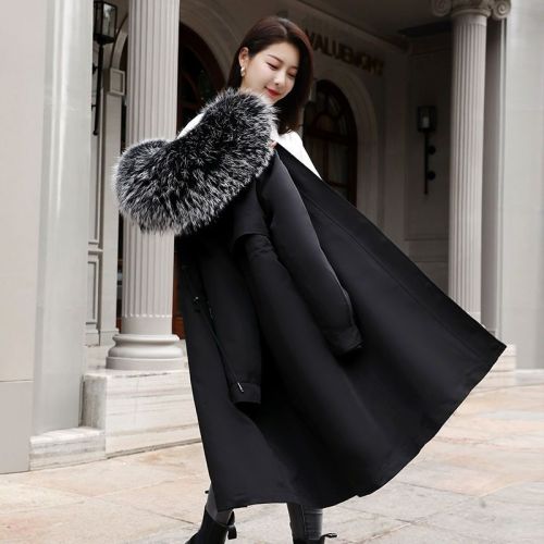 Fur coat women's new pie overcoat detachable whole leather rex rabbit fur liner fox raccoon fur collar knee length