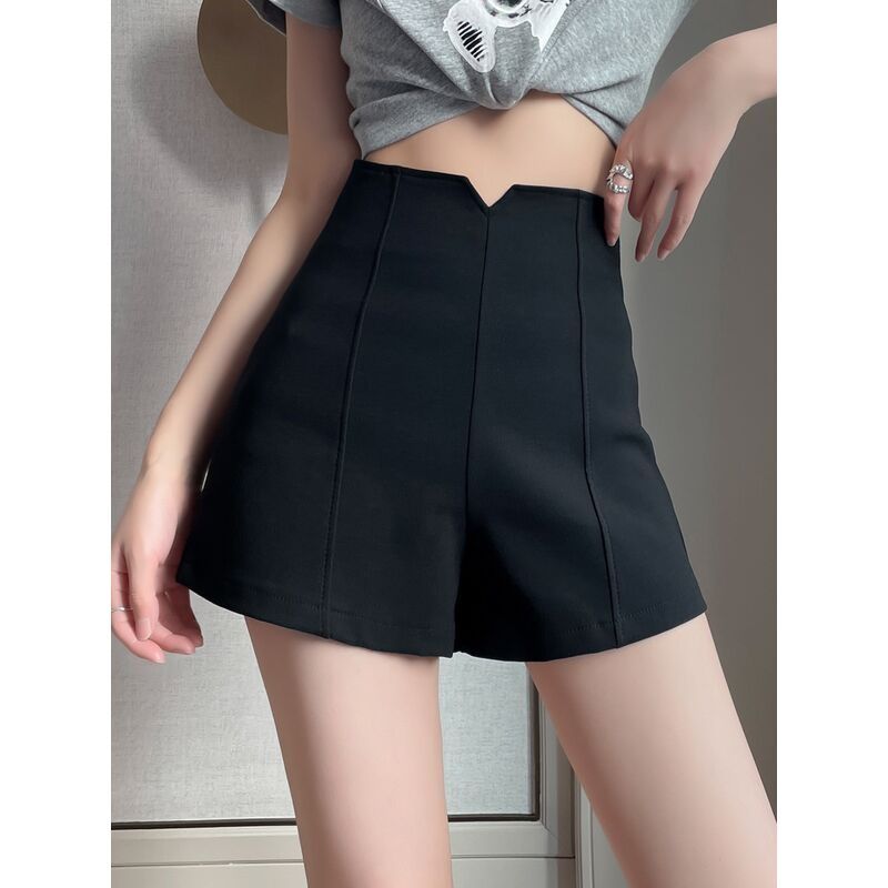High waist black suit shorts women's new autumn and winter small net red hot girl a-line wide-leg hot pants plus velvet tide