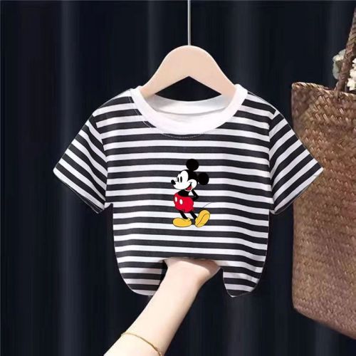 Boys and girls short-sleeved T-shirt cotton summer dress 2022 new baby Korean version of children's fashion striped top