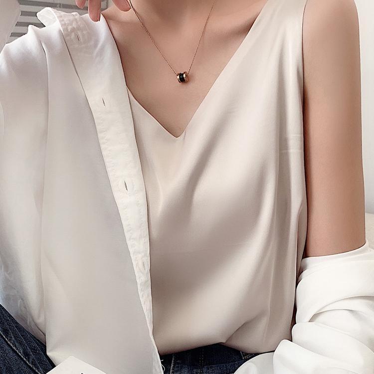 New v-neck silk camisole women's inner suit champagne color loose bottoming high elastic satin all-match top