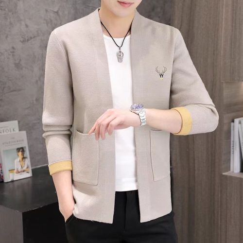 Cardigan sweater jacket men 2023 spring new embroidery Korean style casual outerwear knitted men's thin jacket men