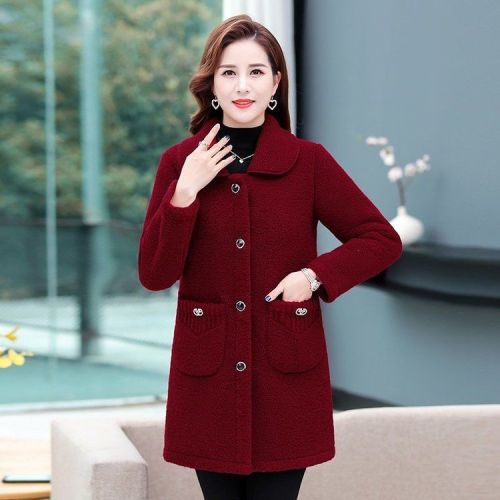 Mom's winter clothes plus velvet thick mid-length grain velvet coat middle-aged and elderly fashion imitation lamb wool top