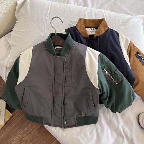 Boys' padded clothes autumn and winter 2023 new children's baseball uniforms winter clothes quilted stitching jacket jacket thickened clothes