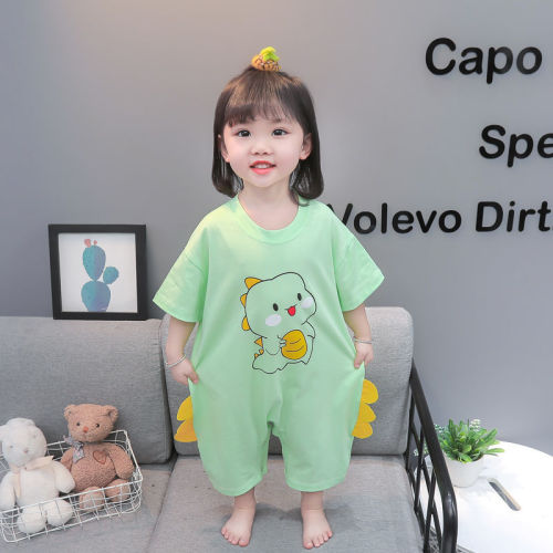 Children's cartoon dinosaur one-piece pajamas summer girls' short-sleeved thin section air-conditioning clothes baby home clothes