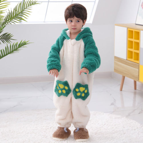 Baby home clothes autumn and winter baby plush pajamas thickened outerwear boys and girls four seasons children's one-piece pajamas