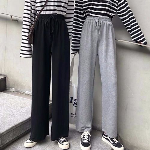  new spring and autumn drape loose high waist black casual trousers trousers female slim straight wide leg mopping trousers