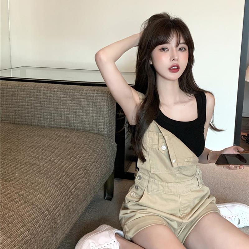 Casual tooling loose denim overalls summer new hot pants students high waist slim wide leg short pants women's clothing