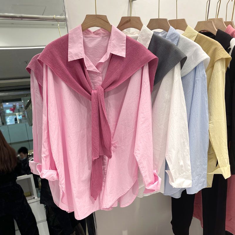Pink shawl shirt design feeling extra large size loose 300 catties Korean fashion student slim chic top ins
