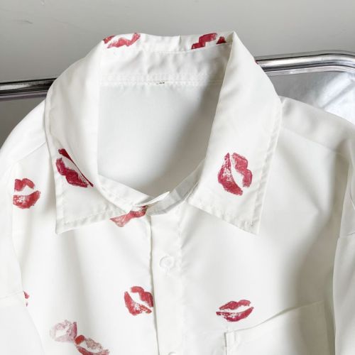 Lipstick lip print long-sleeved shirt men's autumn coat Japanese style loose handsome shirt design sense niche all-match tops