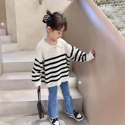 Girls' jeans baby Korean micro flared pants children's western style fashionable Hong Kong style outerwear trousers little girl trousers