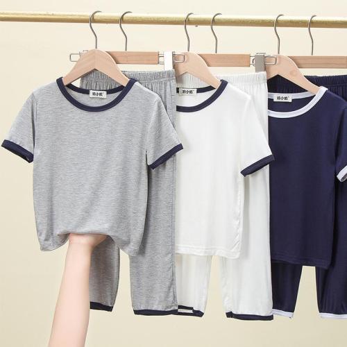 Children's modal pajamas summer boys and girls casual home clothes middle and big children baby loose short-sleeved trousers suit