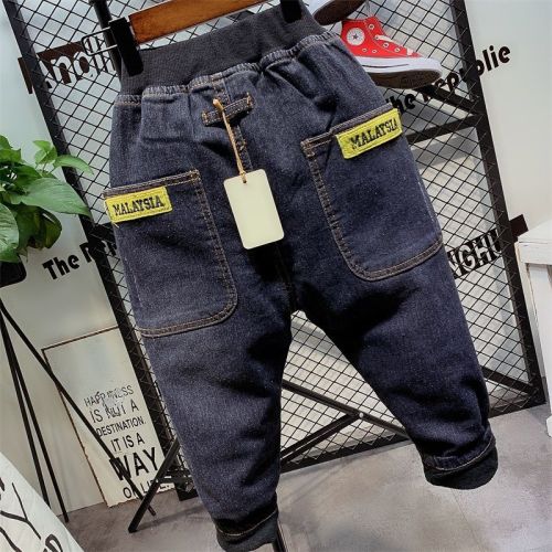 Children's jeans winter new baby fleece thickened pants small and medium-sized children's trousers jeans carrot pants trendy