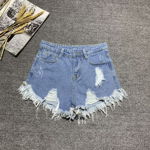 High waist sexy ripped denim shorts women's raw edge  summer new Korean version loose a-line wide-leg hot pants trend