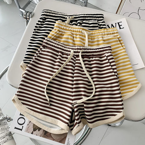 Striped shorts women's trendy ins summer high-waist design sense of outerwear loose wide-leg a-line thin sports casual hot pants