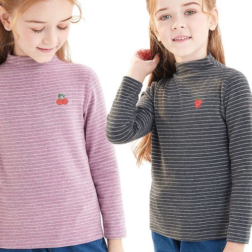 Girls' bottoming shirt children's half-high collar long-sleeved T-shirt for big children to keep warm in autumn and winter with a mid-collar plus fleece autumn jacket top