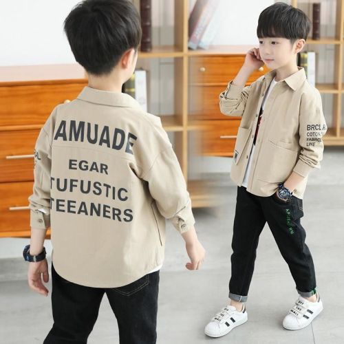 Boys' long-sleeved shirts 2023 spring new spring and autumn foreign style children's tops pure cotton Korean style long-sleeved shirts tide