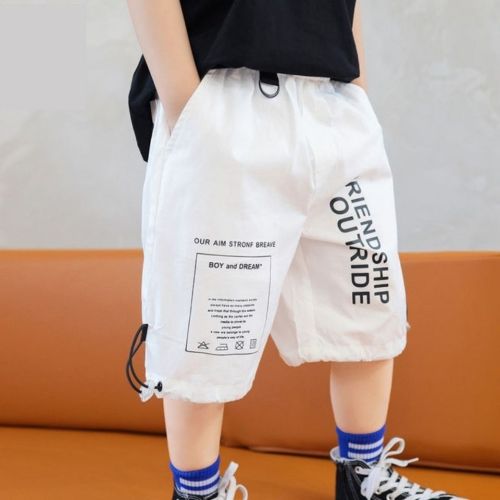 Boys' trousers summer thin black and white shorts new children's casual middle trousers big children's five-point trousers western style