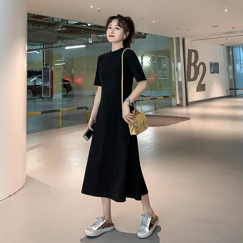 2023 popular skirt new women's clothing Korean style fashion retro style all-match temperament mid-length short-sleeved dress summer