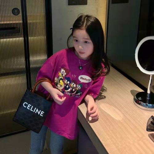 Girls' short-sleeved T-shirt summer new loose foreign style big children's cartoon half-sleeved primary school students' clothes bottoming top